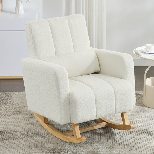 Accent Rocking Chair with Pillow, Ultimate Comfort for Your Home, Teddy Velvet, Cream White