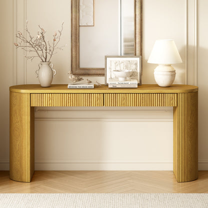 U_STYLE Sophisticated Console Table with Pine Veneer and Vertical Striped,Suitable for Entryway, Hallway, Living Room, Bedroom,Dining room
