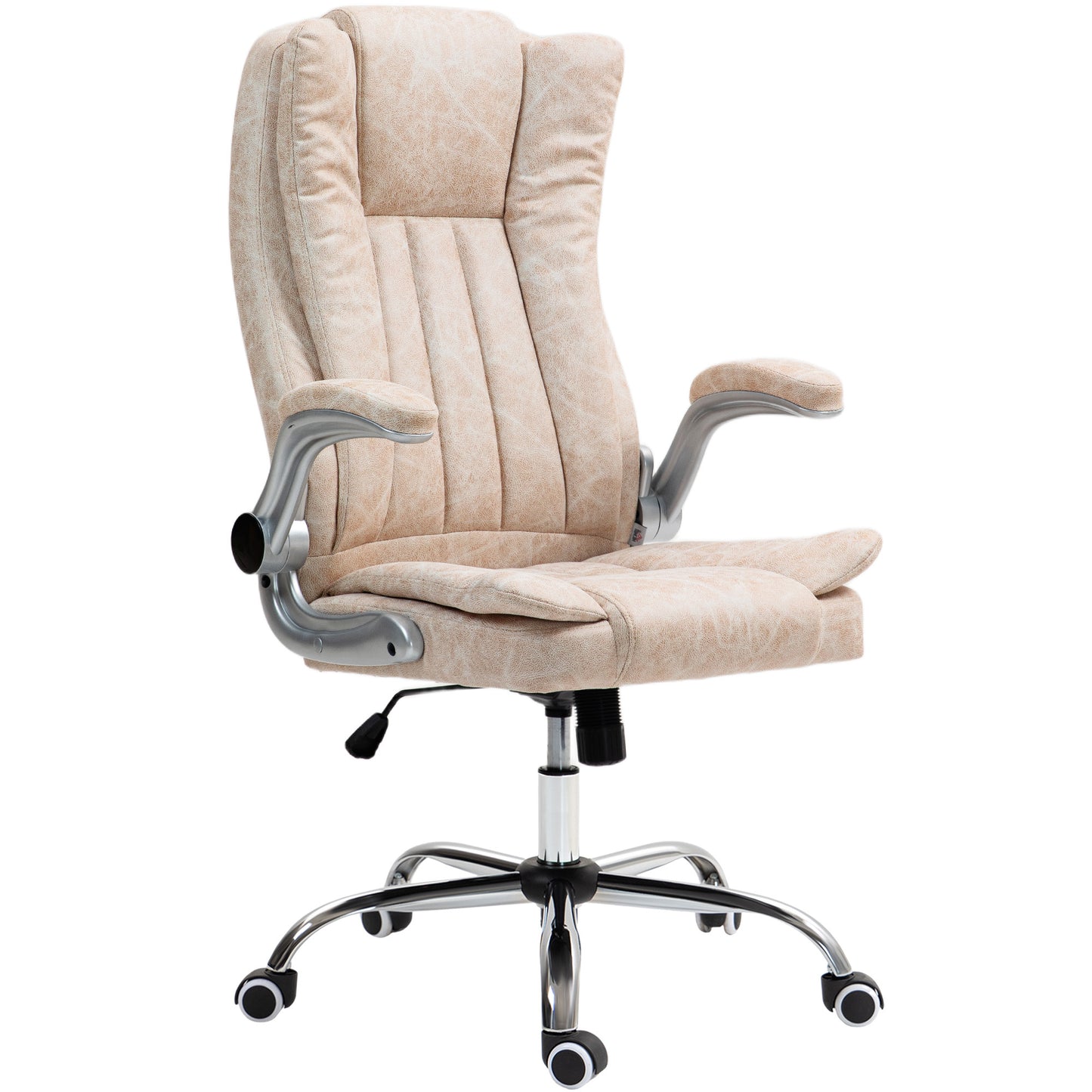 HOMCOM Executive Office Chair with Padded Flip-up Arms, Microfiber High Back Desk Chair, Swivel Computer Chair with Adjustable Height and Tilt Function, Cream White