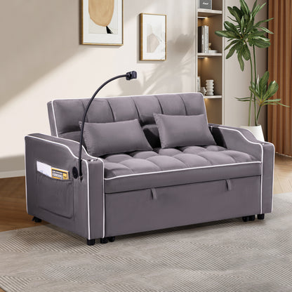 1 multifunctional foldable sofa bed in 3 different lengths, modern sofa, upgraded suede fabric, adjustable backrest, with USB port, ashtray, and rotating telephone stand
