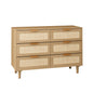 Modern Rattan Dresser with 6 Drawers for Bedroom and Living Room,Oak
