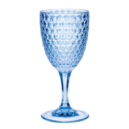 Stylish Diamond Cut Plastic Wine Glasses Set of 4 (12oz) - BPA Free, Unbreakable, Elegant Blue Acrylic Wine Glasses