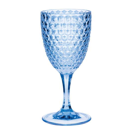 Stylish Diamond Cut Plastic Wine Glasses Set of 4 (12oz) - BPA Free, Unbreakable, Elegant Blue Acrylic Wine Glasses