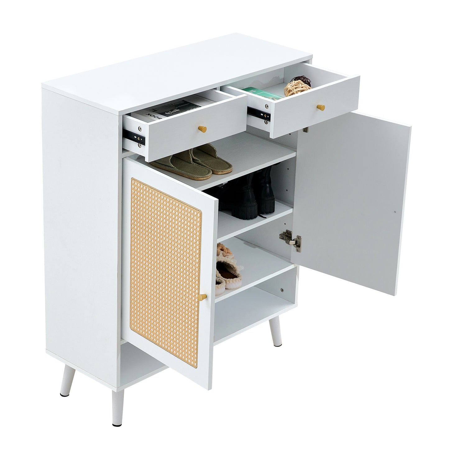 Modern Minimalist Rattan Shoe Cabinet, Elegant Storage Solution, White MDF, Ideal for Corridors