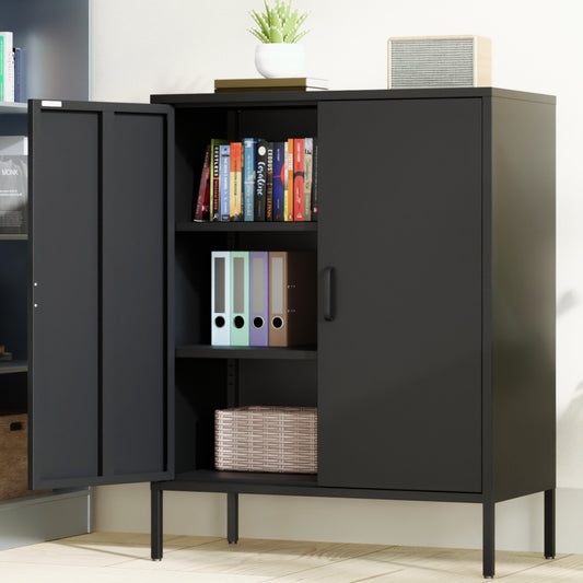 The metal storage locker, 40 inches high, comes with 2 doors and is suitable for homes, offices and coffee bars.(BLACK)