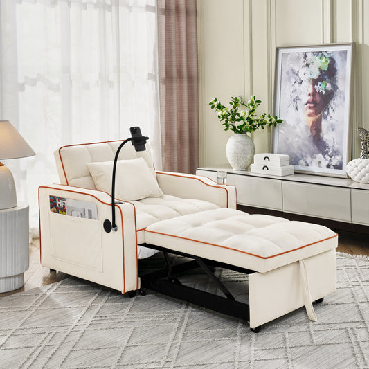 Convertible Sleeper Chair Sofa Bed Adjustable Pull Out Sleeper Chair Bed Multi-Pockets Folding Sofa Bed for Living Room Bedroom Small Space,3-in-1 Sofa Bed