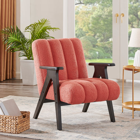 Rella Modern Teddy Sherpa Accent Chair with Espresso Wood Frame