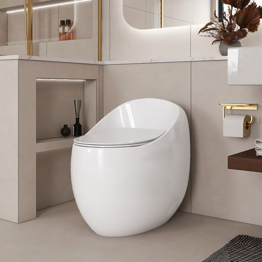 1-Piece 1.28 GPF Single Flush Egg Shape Toilet in Glossy White