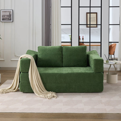 Modern Minimalist Sofa, Fold-Out Sofa Bed, Convertible Chair Floor Couch & Sleeping Mattress for Living room, Bedroom, Apartment, Removable Backrest, Green