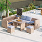 TOPMAX Outdoor 6-Piece All Weather PE Rattan Sofa Set, Garden Patio Wicker Sectional Furniture Set with Adjustable Seat, Storage Box, Removable Covers and Tempered Glass Top Table, Natural