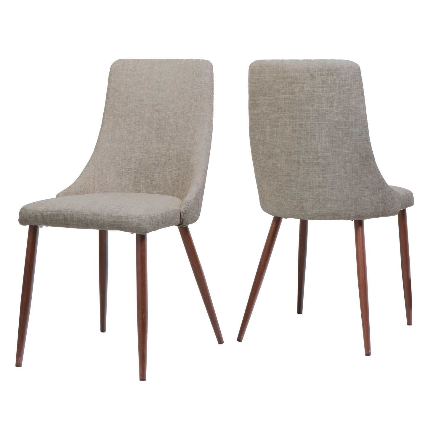 Mid Century Modern Fabric Armless Dining Chairs Set, Wheat and Dark Walnut Finish, Upholstered Seats, 18.25 x 21.75 x 35.5 inches