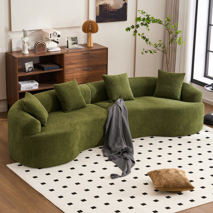 LY-025 Full Compression Sponge Sofa Forest Green Curved Modular Sectional, 30D High-Density Chenille Sleeper Couch for Apartment, 800 lbs 110'L