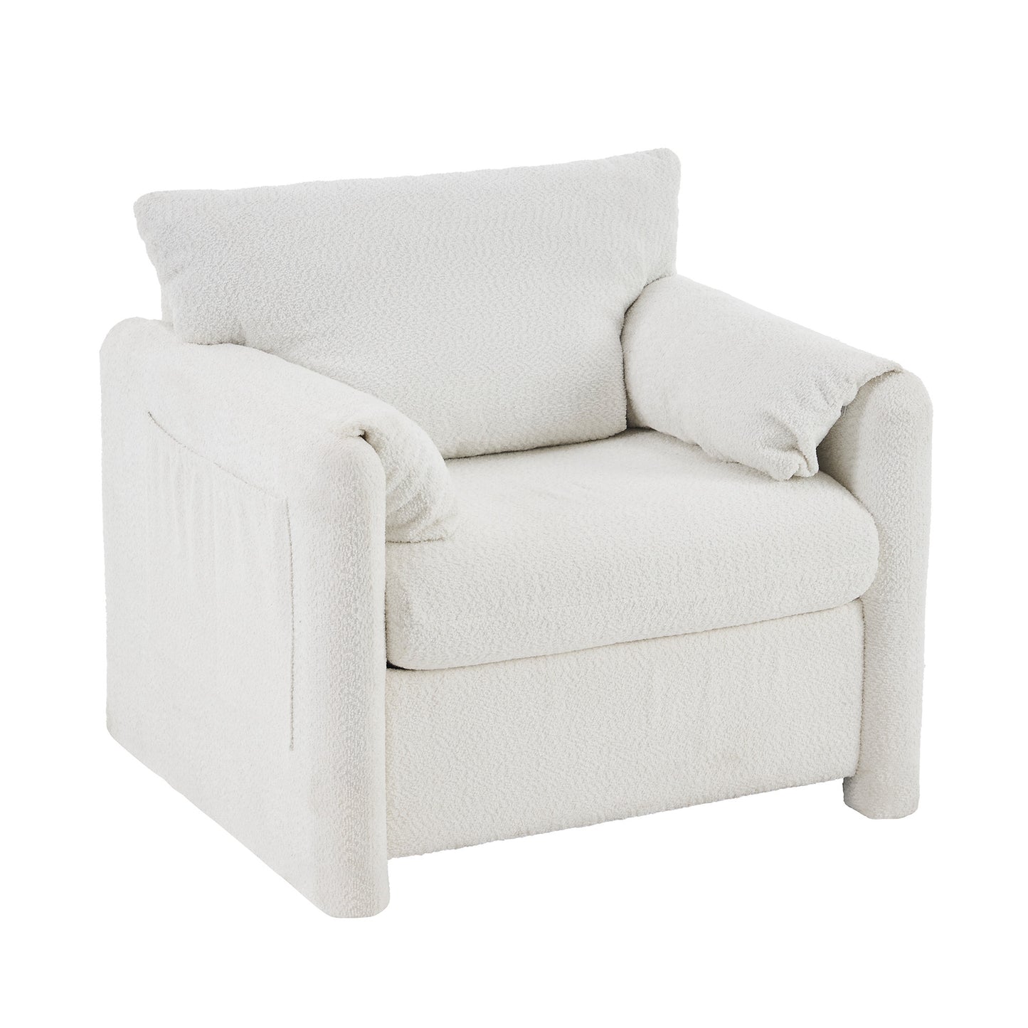 002 Fixed-Modern Accent Chair Single Seater - Plush Chenille Lounge Chair with High-Resilience Cushion, Compact Reading Chair for Living Room, Bedroom, Dorm Room & Apartment-Armchair, Ivory White