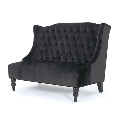 Nurturing Upholstered Loveseat with Wing Back and Diamond Tufting, Black