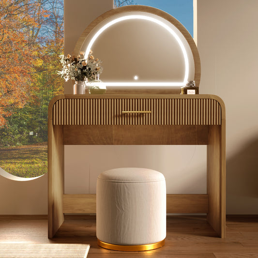 39' Makeup Vanity Table with Mirror Touch Screen Lighted Mirror, Dressing Table with Drawer for Bedroom, Espresso