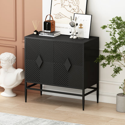 31.50' Modern 2 Door Wooden Storage Cabinet Accent Cabinet with Metal Leg Featuring Two-tier Storage, for Living Room, Entryway and Dining Room, Painted in Black