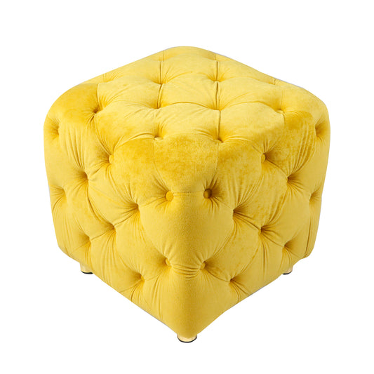 Yellow Modern Velvet Upholstered Ottoman, Exquisite Small End Table, Soft Foot Stool, Dressing Makeup Chair, Comfortable Seat for Living Room, Bedroom, Entrance