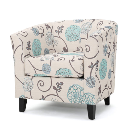 Club Chair with Floral Pattern and Solid Wood Legs, Multi Color