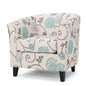 Club Chair with Floral Pattern and Solid Wood Legs, Multi Color