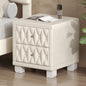 Elegant Velvet Nightstand with 2 Drawers and Crystal Handle, Storage Bedside Table with Button-Tufted, Beige