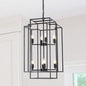 (Same as W1340142527/L1018-B) 18' Modern 8-Light Black Geometric Pendant Chandelier, Industrial Metal Frame, Adjustable Hanging Light for Living Room, Dining Room, Kitchen (No Bulbs)