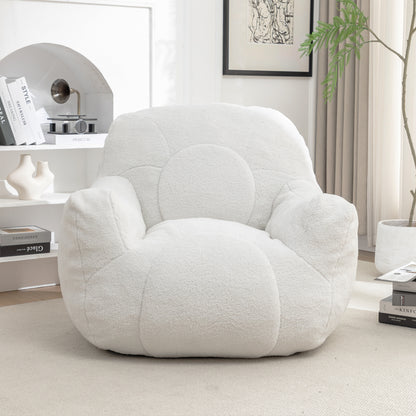 Comfy Bean Bag Chair with Filler, Tufted Memory Foam Sofa in White Teddy Fabric, Fluffy and Cozy Seating for Dorm, Apartment, or Living Room