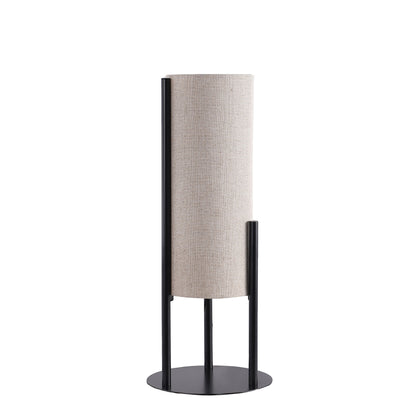 22' H Modern Upright Beige Linen Drum Black Metal Table Lamp for Living Room, Nightstand Bedside Table Lamp for Bedroom, LED Lamp