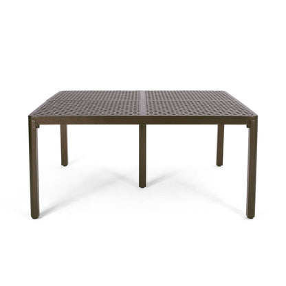 Outdoor Modern Aluminum Dining Table with Woven Accents, Gloss Black, 61.25 Inches