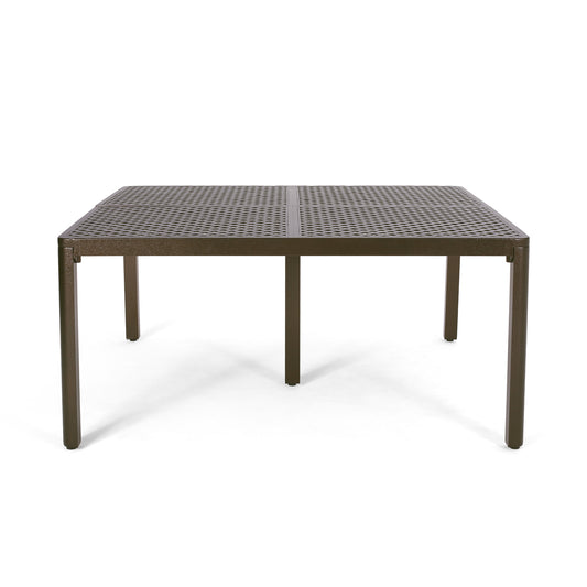 Outdoor Modern Aluminum Dining Table with Woven Accents, Gloss Black, 61.25 Inches