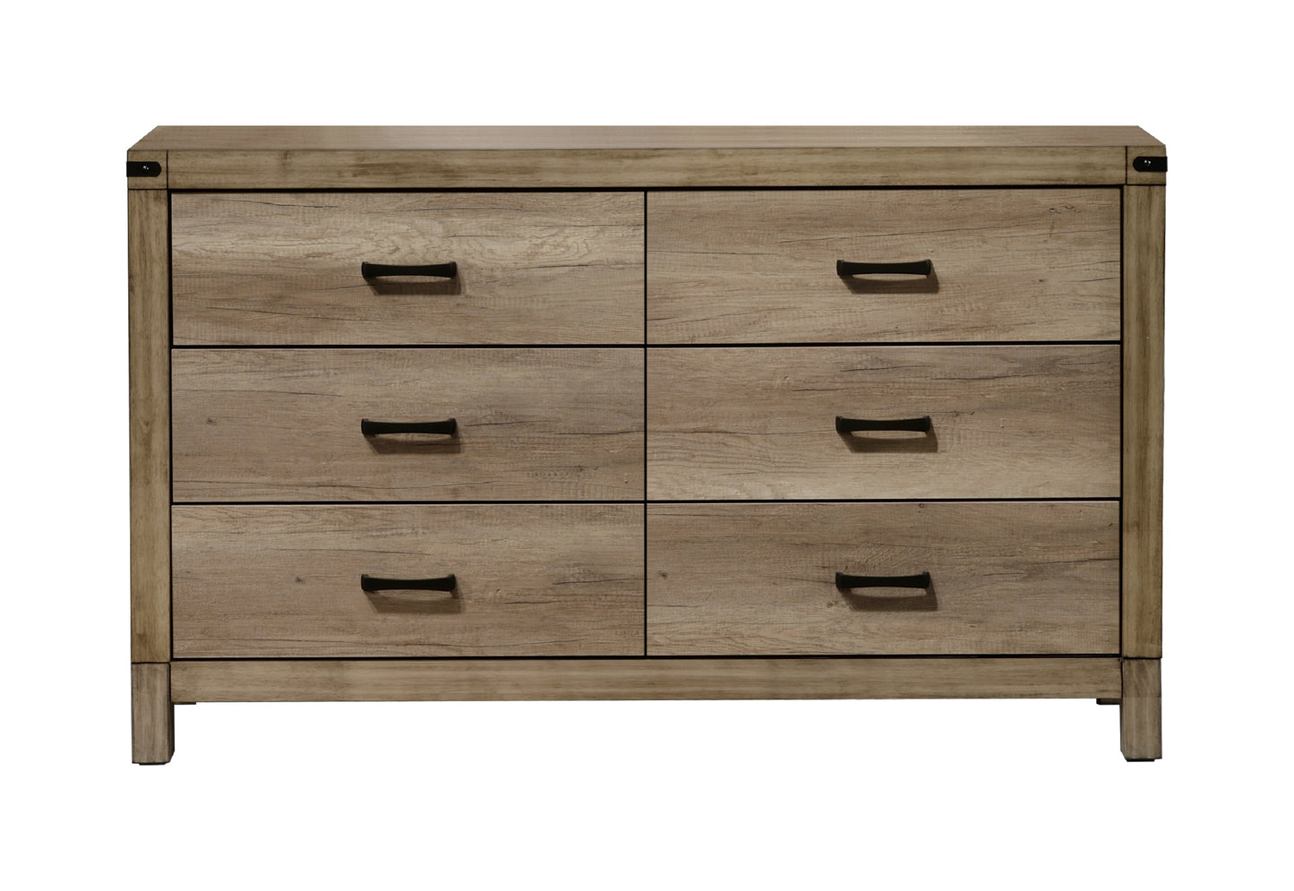 1pc Contemporary Six Drawer Dresser Bedroom Solid Wood Wooden Furniture Brown Melamine Finish Rustic Furniture