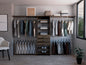 Closet System 69'W - 118'W, Four Hanging Rods, Three Drawers, Five Shelves, Dark Walnut