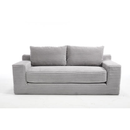 Convertible Loveseat Sofa with Memory Foam & Steel Frame - Corduroy Fabric - Grey