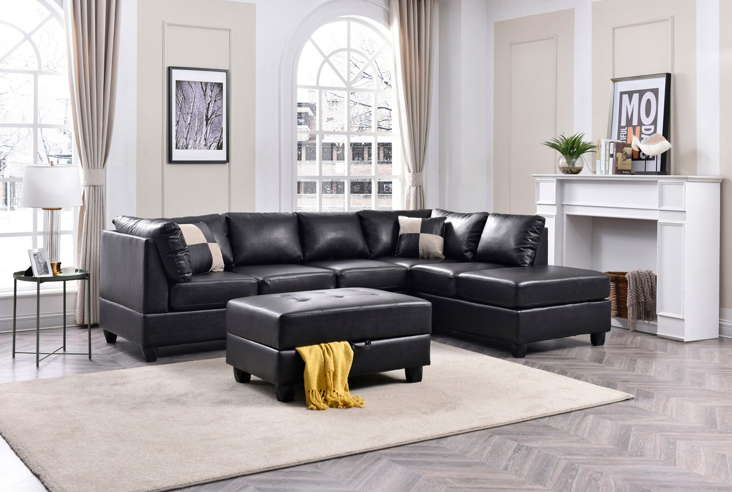 Malone G643B-SC Sectional ( 3 Boxes) , BLACK