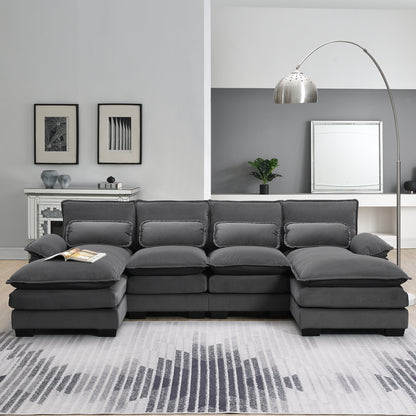 [VIDEO provided][New]109.8*55.9' Modern U-shaped Sectional Sofa with Waist Pillows,6-seat Upholstered Symmetrical Sofa Furniture,Sleeper Sofa Couch with Chaise Lounge for Living Room,Apartment,5 Color