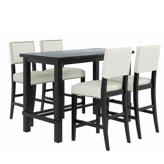 TREXM Classic Elegant 5-Piece Counter Height Dining Set with Table and 4 Chairs in Espresso and Beige
