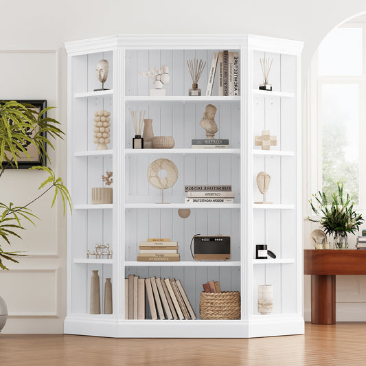 83.4' Tall Wood Bookcase with Two Corner Shelf Suite,5-Tier Home Decor Bookshelves Suite with Adjustable Storage Shelves,Free Standing Storage Shelves Suite for Living Room,Home Office,White