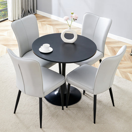 Table and chair set.Hourglass-Shaped Stable Black Small Round Table -31.9' * 31.9' With 4 Light Gray Chairs, Modern Light Luxury.Perfect For Dinner Room,Meeting Room,Kitchen,etc.