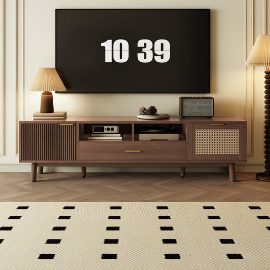 Wood Fashionable TV Stand for 75' TVs, TV Cabinet with Soft-Closing Door and Drop-Down Door Cabinet, Modern TV Consoles for Living Room, Bedroom