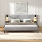 Chic Linen Upholstered Bed with Integrated Lights and Shelves, Grey, King