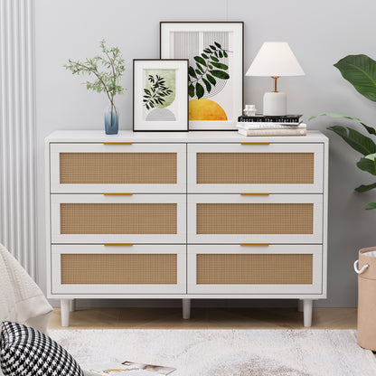 43.31'6-Drawers Rattan Storage Cabinet Rattan Drawer,for Bedroom,Living Room,White