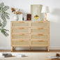 Bedroom dresser, 8 Double Dresser with rattan drawers, wood chest of drawers for kids room, living room, entry and hallway, Natural, 47.2''W x 15.8''D x 37.4''H.