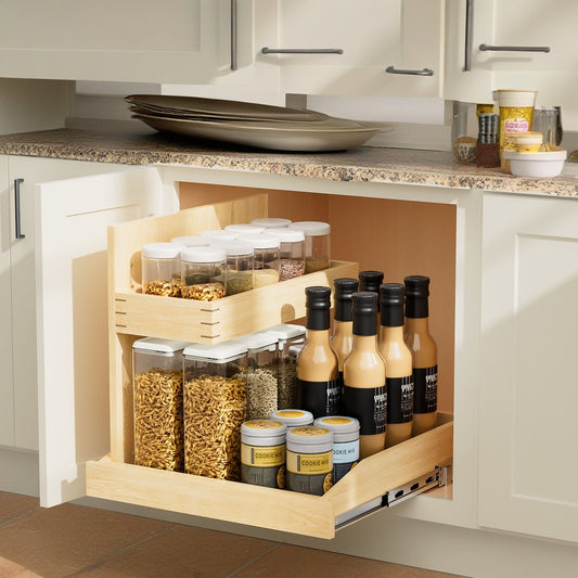 Under Sink Organizers and Storage 19½' W x 21' D, 2 Tier Pull Out Cabinet Organizer with Hard Close, Adjustable Pull Out Cabinet organizer with U Bracket for Bathroom Kitchen(Left)