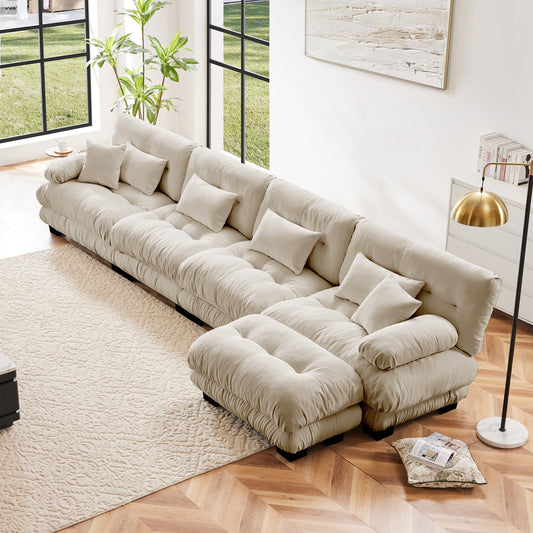 Free Combination, Modular Sectional Sofa,L Shaped Couch for Living Room, 4-Seater Comfy Cloud Couch with Convertible Ottoman, , Chenille Light coffee