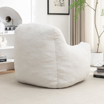 Comfy Bean Bag Chair with Filler, Tufted Memory Foam Sofa in White Teddy Fabric, Fluffy and Cozy Seating for Dorm, Apartment, or Living Room