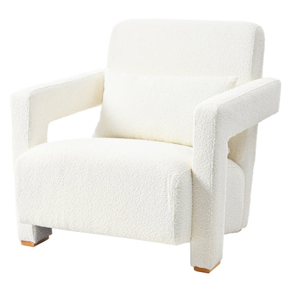 Bouclé Accent Chair with Square Wood Legs and Lumbar Support