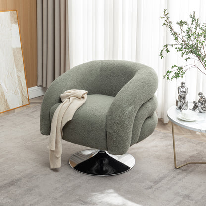 Modern style  emerald single swivel sofa chair, Teddy upholstered single sofa with round and fluffy reading chair, suitable for living room, bedroom, corner.