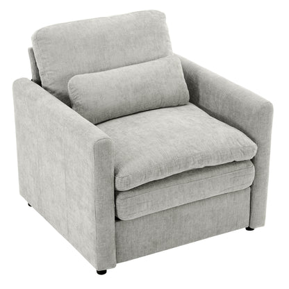 Cozy Upholstered Armchair Oversized Comfy Cloud Sofa Double Cushion Single Sofa in Light Grey Chenille, 31.9'
