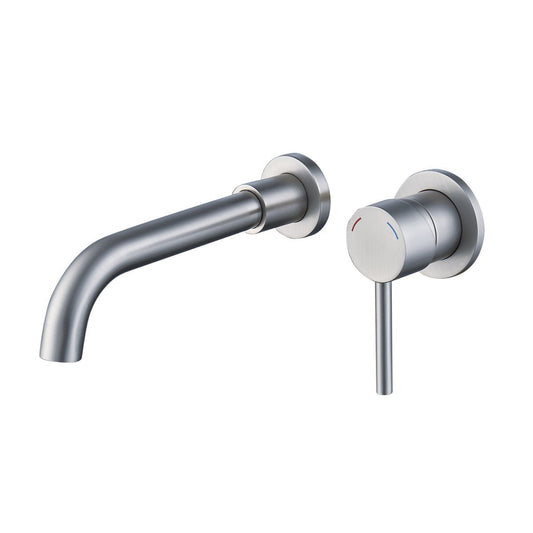 Wall Mount Faucet for Bathroom Sink or Bathtub, Single Handle 2 Holes Brass Rough-in Valve Included, Brushed Nickel
