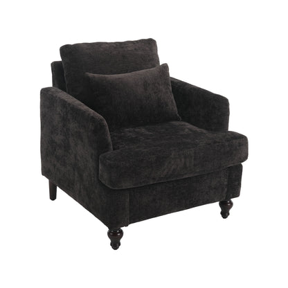 Modern Accent Chair Lounge Chair Black Chenille Tufted Club Chair Mid Century Arm Chair with Solid Wood Frame