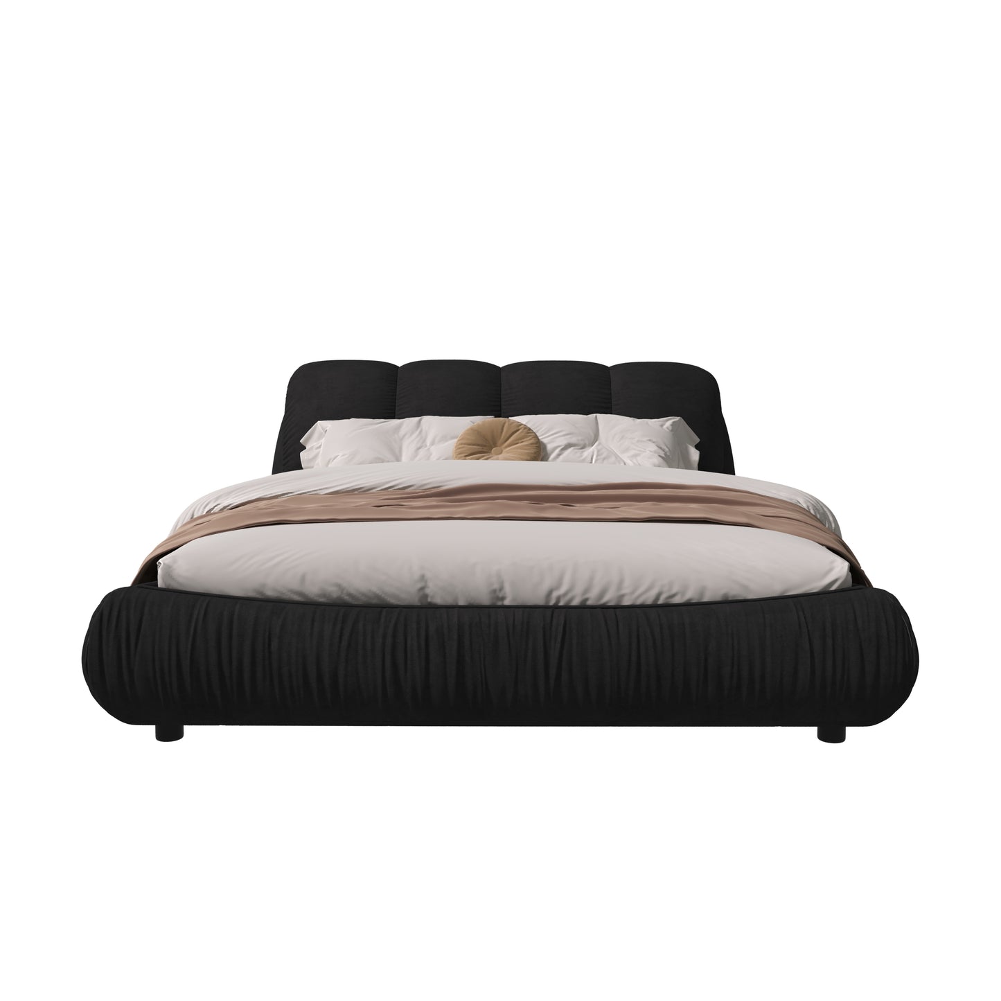 Queen Size Luxury Upholstered Platform Bed with Oversized Padded Backrest and Solid Wood Frame, Suitable for Multiple Heights of Mattresses, Black